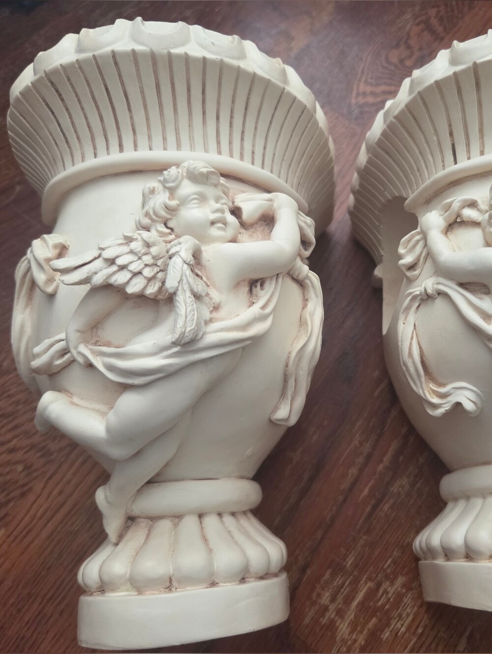Cherub Angel Chalkware Plaster Victorian Wall Hanging Curtain Rod Décor 2 PC